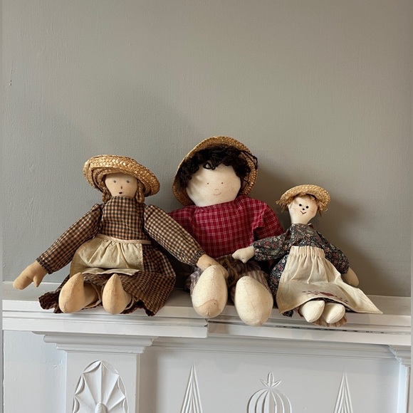 Vintage Primitive handmade cloth dolls set of 3- folk art style - Picture 1 of 7